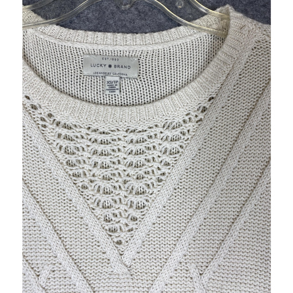 Lucky Brand Sweater Womens Extra Small Ivory Cable Knit Crochet Pullover 7W15102 - Picture 7 of 12